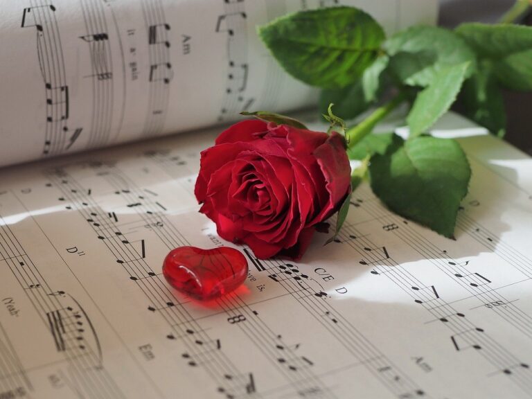 sheet music, rose, heart